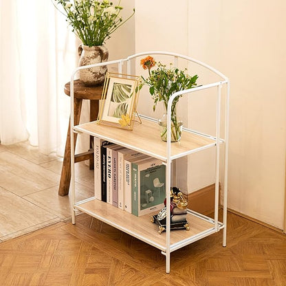 No Assembly Folding Bookshelf for Living Room, 2 Tier White Collapsible Book Shelf for Home Office, Portable Bookcase Storage Organizer