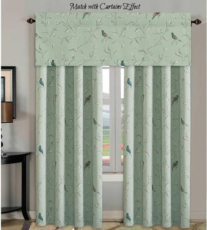 H.VERSAILTEX Blackout Curtain Valances for Kitchen Window/Living Room/Bathroom Privacy Added Rod Pocket Home Decoration Winow Valance, 52" W x 18" L, Birds in Sage (Pack of 4)