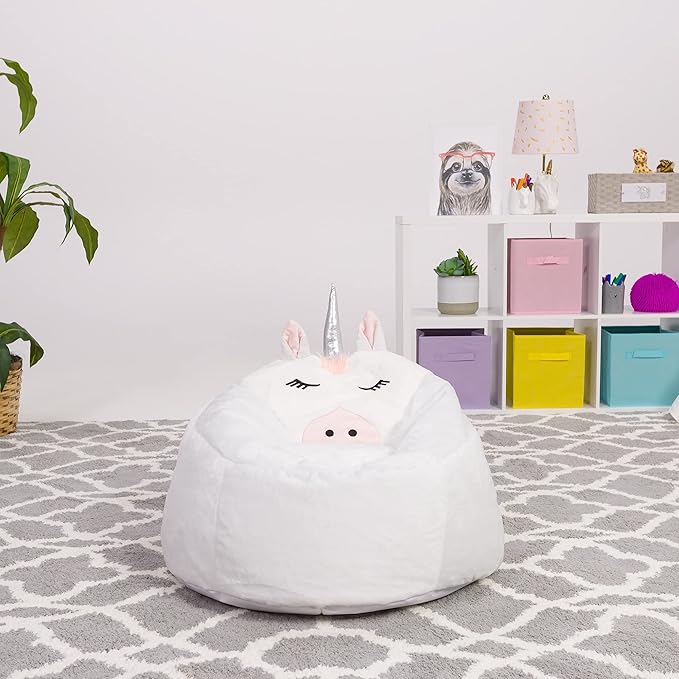Posh Creations Cute Soft and Comfy Bean Bag Chair for Kids, Animal - Pink Llama