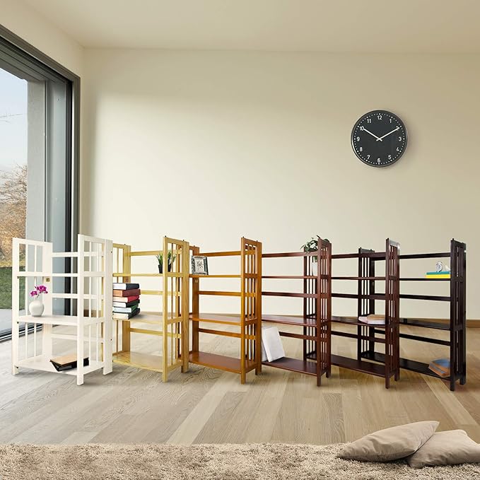 Casual Home 3-Shelf Folding Stackable Bookcase (27.5" Wide)-Walnut