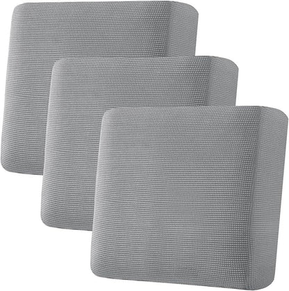 H.VERSAILTEX Super Stretch Individual Seat Cushion Covers - Sofa & Couch Cushion Slipcover Sets - Thick Jacquard Textured Twill Fabric (3 Piece XL, Dove)