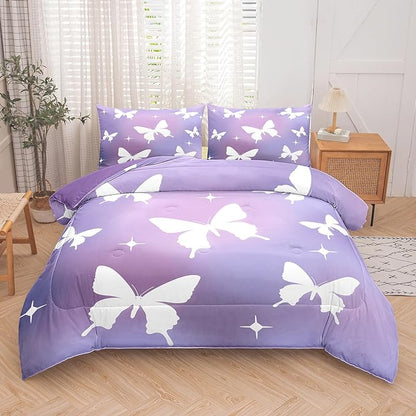 Tailor Shop Butterfly Comforter Sets Full Size,Purple Butterfly Bedding Sets for Girls Kids Teens with 2 Pillowcase…