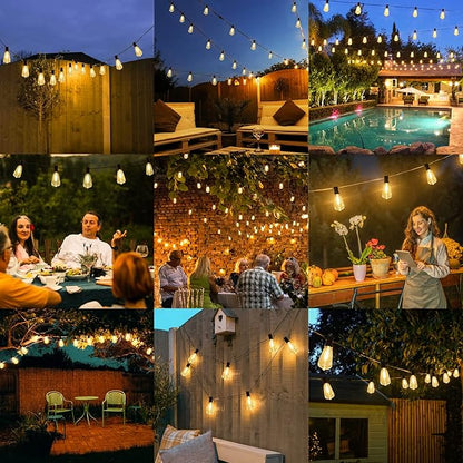 Brightever 50FT Outdoor String Lights Waterproof, 2700K Bright LED Patio Lights with 27 ST38 Shatterproof Vintage Bulbs, Retro Connectable Edison String Lights for Outside, Garden, Balcony, Porch