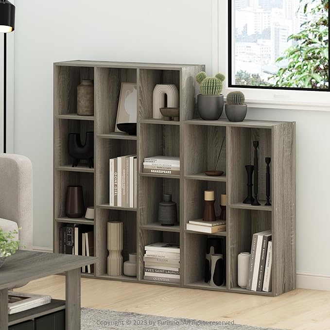 Furinno Luder 11-Cube Reversible Open Shelf Bookcase, French Oak