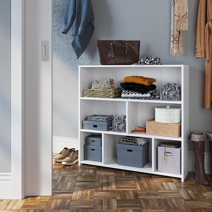 Art in Moveis Mid Century Modern Bookshelf, 6 Cube Storage Shelf - 3 Tier Retro Bookshelf CARB-Free Engineered Wood - White