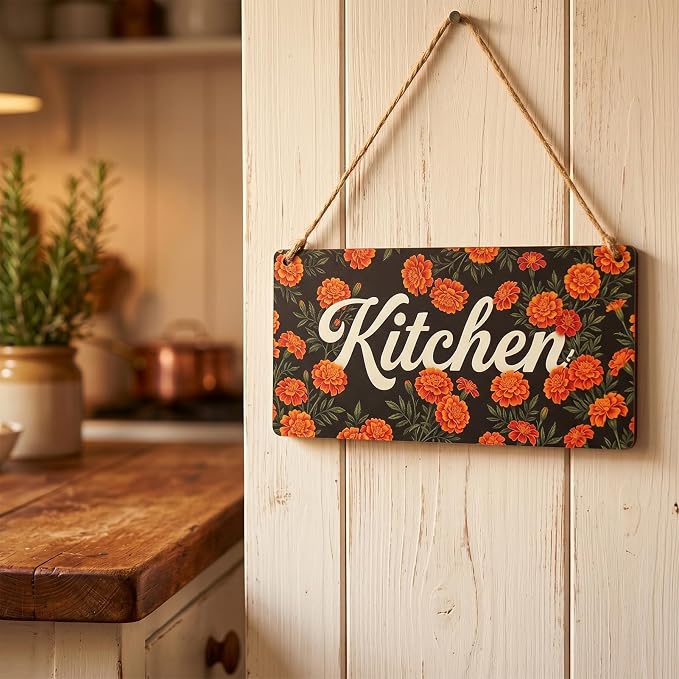 Rustic Farmhouse Kitchen Wall Decor Floral Wood Hanging Sign for Country Cottage Home Styling Vintage Art Plaque Thoughtful Housewarming Gift 12x6 Inches