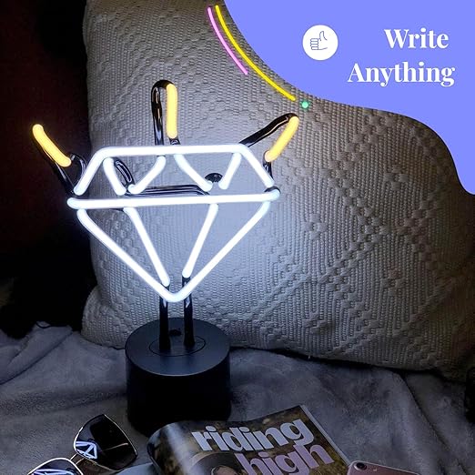 Amped & Co Diamond Bling Neon Desk Light and Room Decor, Real Neo, 12.5 x 9 inches, Neon Signs, led desk light wall decor, neon table light, diamond decor