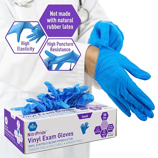 MED PRIDE Nitrile/Vinyl Blend Exam Gloves,Powder-Free,Blue,Small,100-Count