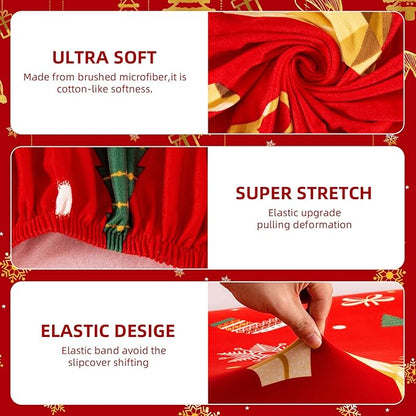 Mybedsoul Christmas Printed Red Sofa Cover Reindeer Printed Elastic Couch Cover Machine Washable Christmas Theme Red Sofa Slipcover for Living Room(2 Seater/Loveseat)