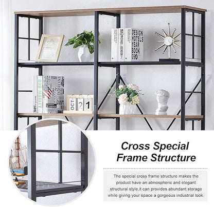 HOMISSUE Double Wide 6-Tier Bookshelf,Industrial Bookcases with Metal Frame,Open Large Storage Bookshelves,Wood Style and Metal Tall Display Shelves for Living Room Office,Brown