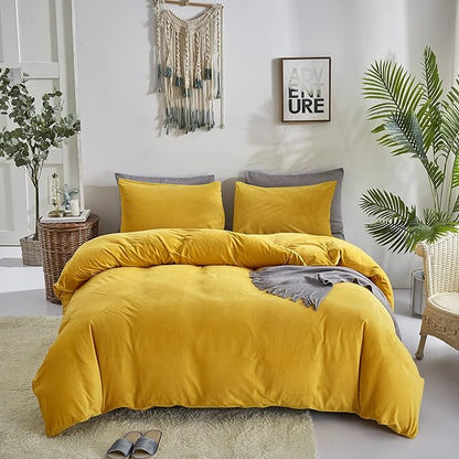 Wellboo Mustard Yellow Velvet Comforter Sets Full Size Solid Fluffy Turmeric Yellow Bedding Comforters Plain Dark Yellow Sherpa Quilts Soft Warm Winter Flannel Plush Blanket Luxury Shaggy Crystal Bed