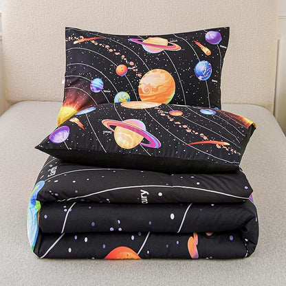 Solar System Comforter Set Queen Outer Space Room Decor Bedding Set 3 Pieces 1 Planets Theme Comforter and 2 Pillow Shams for Boys Kids Ultra-Soft Microfiber All Seasons for Bedroom Sofa