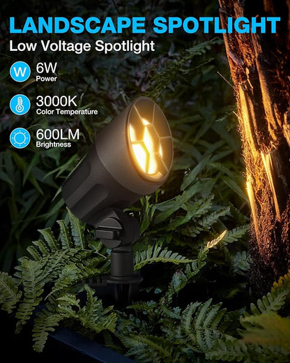 SUNVIE 6W Low Voltage Landscape Lighting LED Landscaping Lights Warm White Low Voltage Lighting Waterproof Landscape Spotlights with Connectors Spot Lights Outdoor for Tree Wall Pathway Yard, 4 Pack