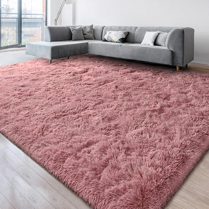Super Soft Fluffy Shaggy Rugs for Living Room Bedroom, Fuzzy Plush Area Rugs for Girls Kids Room Nursery Home Decor, Furry Dorm Rug Cute Non-Slip Indoor Floor Carpet 6x9 Feet, Blush