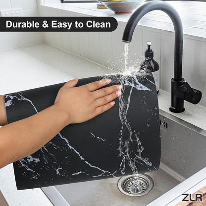 ZLR XXL Coffee Bar Mat for Barista Workstation, 20"x24", Marble Black | Pro Home Cafe Station, Absorbent Dish Drying Mat, Stain-Hiding Top, Fits Multi-Appliance, Cup Display & Knock Box