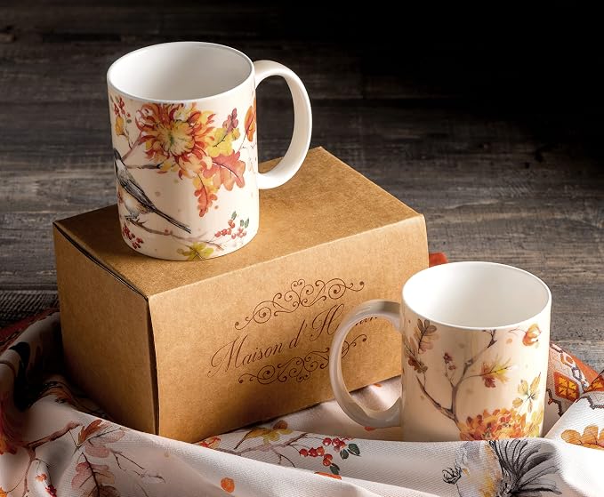 Maison d' Hermine Coffee Mug with Handles Tea Cups (12 Ounce, Pack of 2) | Fine Bone China Coffee Mugs for Hot Beverages Cappuccino Latte Home Restaurant Hotel Spring Summer -Kelim - Prairie