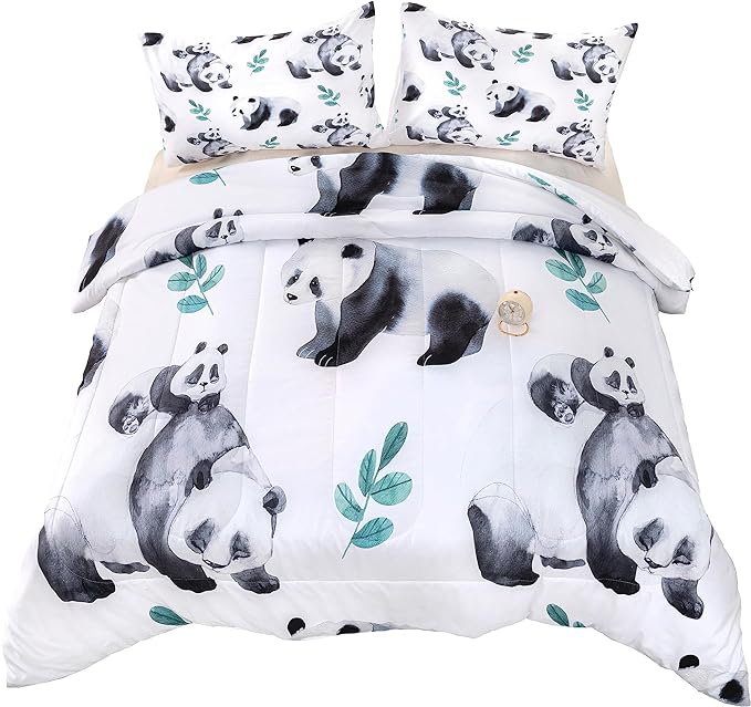 CVHOUSE Panda Bedding Set,Panda Comforter Queen,Cute Panda Comforter Set for Girls Kids Teens,Kawaii Panda Quilt Set with 1 Comforter and 2 Pillow Cases- 3 Piece