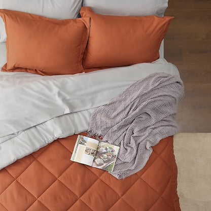 Bedsure Burnt Orange Twin XL Comforter Set - 5 Pieces Reversible Twin XL Bed in a Bag Twin XL Bed Set with Comforters, Sheets, Pillowcase & Sham, Twin XL Bedding Sets