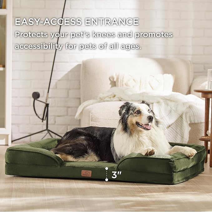 Bedsure Orthopedic Dog Bed for Extra Large Dogs - XL Washable Dog Sofa Beds Large, Supportive Foam Pet Couch Bed with Removable Washable Cover, Waterproof Lining and Nonskid Bottom, Winter Moss