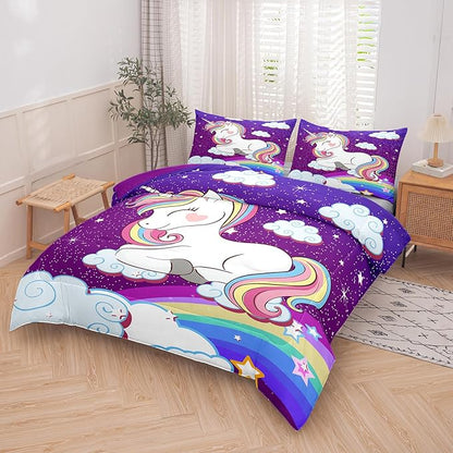 Tailor Shop Unicorn Bedding Sets Queen Size,Purple Unicorn Comforter Sets for Girls Kids Teens with 2 Pillowcase…