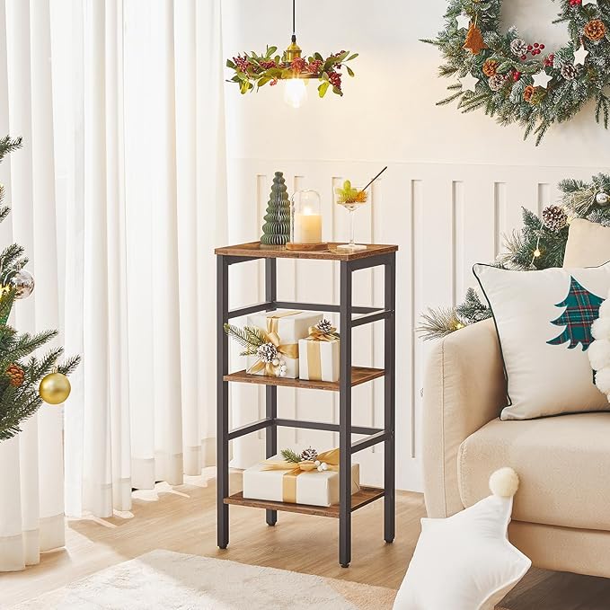 HOOBRO 3 Tier Bookshelf, Narrow Bookshelf, Record Storage Rack with Side Fence, Wooden Free-Standing Shelf Units, Narrow Display Shelf for Living Room, Bedroom, Classroom, Rustic Brown BF80CJ01