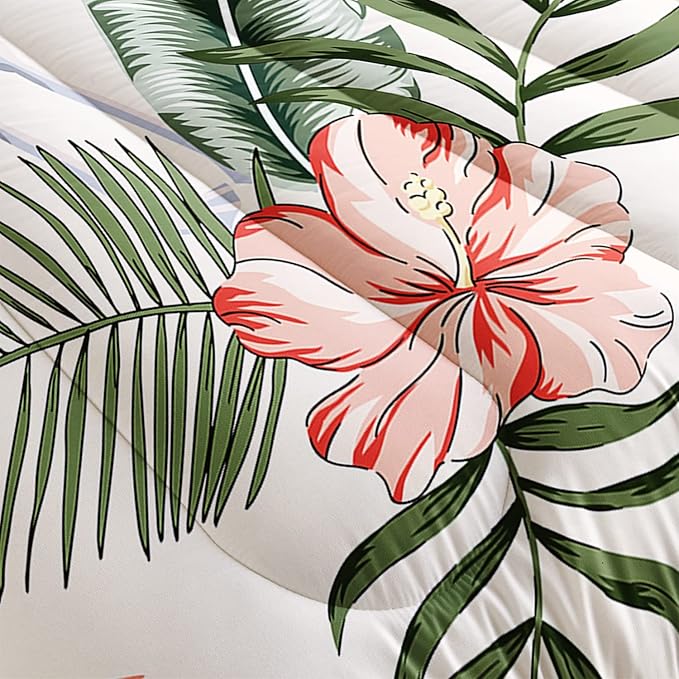 Flamingo Comforter Set Full Size Tropical Flamingo Palm Tree Leaf Pattern Bedding Set Flower Quilted Duvet for Kids Girls Boys Adult with 1 Comforter and 2 Pillowcases