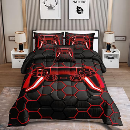 5 Pieces Gaming Bedding Set for Boys Gamer Comforter Set Twin Size,Game Controller Comforter for Boys Kids Teen 3D Gamepad Microfiber Bedding Sets 5 Pieces Bed in A Bag Sets-H50023,Twin