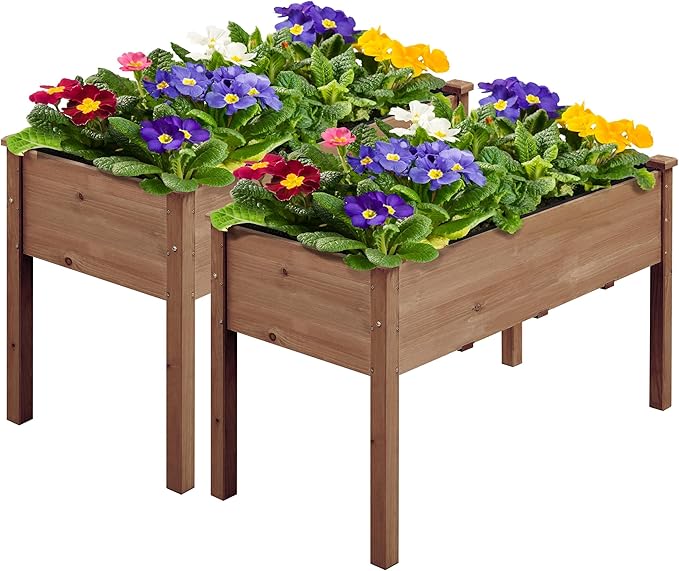 Yaheetech 2pcs Raised Garden Bed 48x24x30in Elevated Wooden Horticulture Planter Box with Legs Standing Growing Bed for Gardening/Backyard/Patio/Balcony, Dark Brown