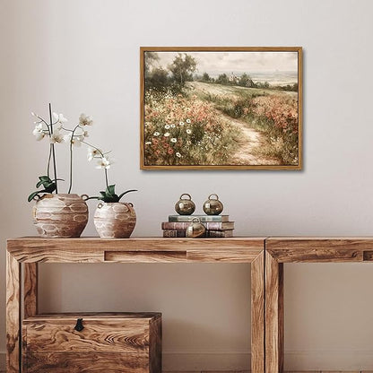 Vintage Framed Wall Art for Living Room – Vintage Wildflower Pictures Oil Paintings Canvas Prints – Country Flower Modern Farmhouse Wall Decor for Bathroom Bedroom Home Office – 12x16in