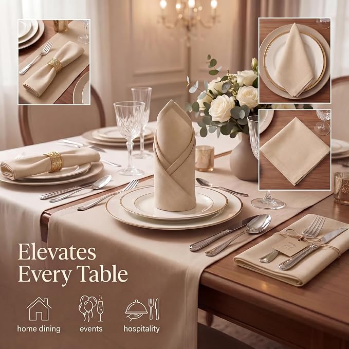 Urban Villa Cloth Napkins Cotton 20x20 (Set of 12) Taupe