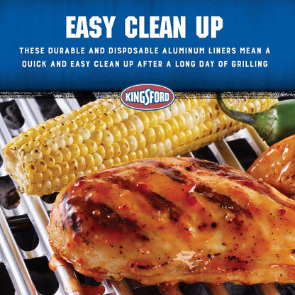 Kingsford Heavy Duty Disposable Grill Liners, 16 x 11.75 Inch, 14 Count | Aluminum foil design, prevents food and sauce from falling through grates, for outdoor BBQ grills daily