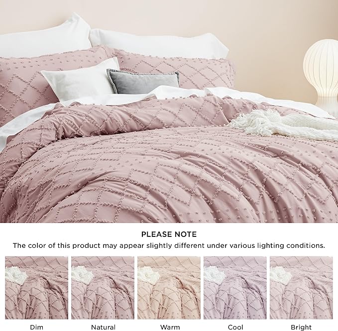 Bedsure Twin/Twin XL Comforter Set - Dusty Rose Boho Twin Extra Long Comforter Set for College, Shabby Chic Dorm Bedding Set, 2 Pieces Modern Farmhouse Bed Set, includes 1 Pillow Sham