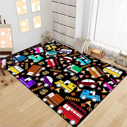 Car Rug Play Mat Kids Rugs for Playroom Car Rug for Boys Room Kids Mat Construction Play Mat Car Play Rug Car Carpet for Kids Carpet for Bedroom Truck Rugs for Boys Room,Black 5'×7'
