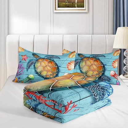 Datura home Sea Turtle Bedding Comforter Set Sea Turtle Ocean Beach Printed Pattern Bedding Set with 1 Comforter and 2 Pillowcases for Boys Bedroom All Season(Sea Turtle Twin)
