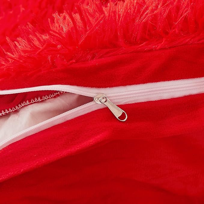 FOPPA Christmas red Comforter Cover Set Queen - Ultra Soft Plush red Bedding Sets 3 Pieces (1 Faux Fur Duvet Cover + 2 Faux Fur Pillow case) red Bed Set Queen (Red, Queen)