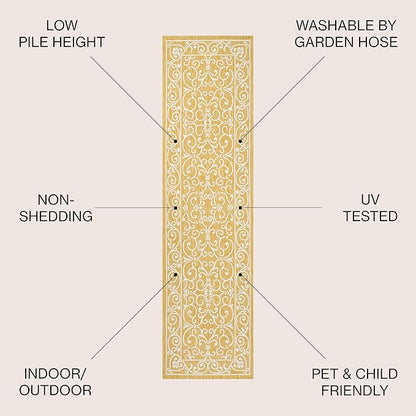 JONATHAN Y Vintage Filigree Indoor Outdoor Runner Rug 2X10 Yellow/Cream, Charleston Textured Weave for Backyard, Patio, Porch, Easy-Cleaning, High Traffic, Pet-Friendly, Non-Shedding (SMB106L-210)