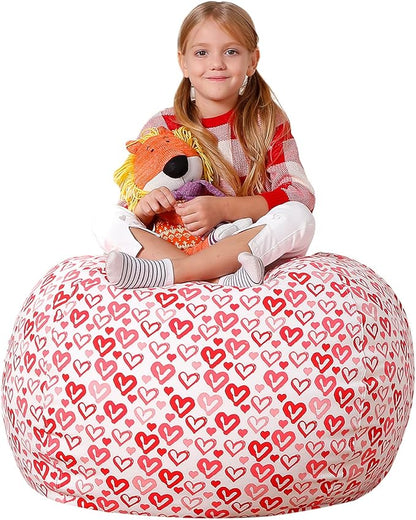 Aubliss Stuffed Animal Bean Bag Storage Chair, Beanbag Covers Only for Organizing Plush Toys, Turns into Bean Bag Seat for Kids When Filled, Large 38"-Canvas Pattern Heart