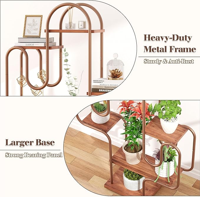 Allinside Cactus Corner Bookshelf, 6 Tiers Multipurpose Plant Stand, Heavy-Duty Metal Corner Shelf, Creative Tall Display Rack, Rustic Bookcase for Living Room, Bedroom, Home Office and Balcony