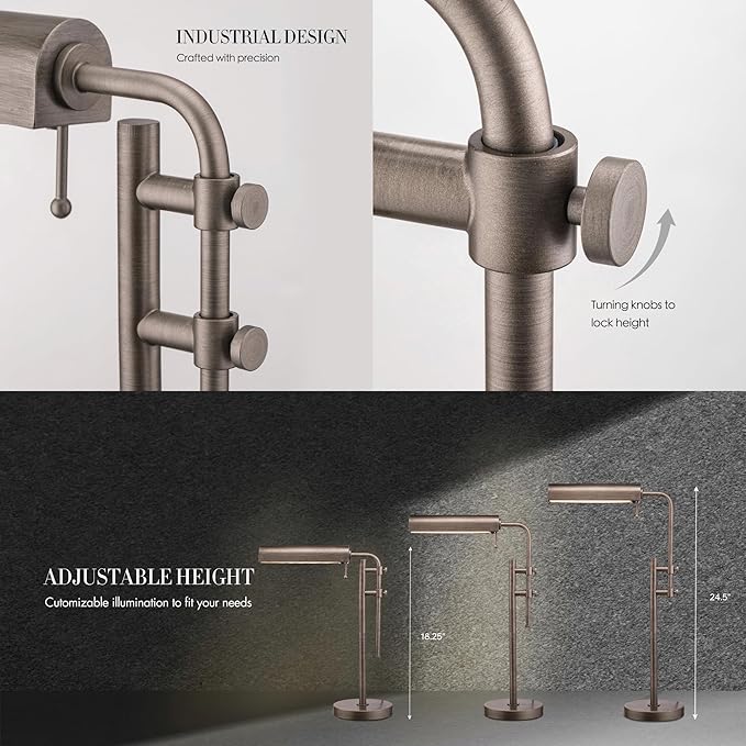 O'Bright Aurora LED Pharmacy Desk Lamp - Swing Arm, Industrial Design for Reading, Crafting, Work,10W LED, Adjustable Height 18.5-24.5 inches - Ideal for Living Room, Bedside, Office - Antique Nickel