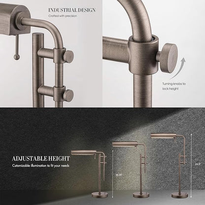 O'Bright Aurora LED Pharmacy Desk Lamp - Swing Arm, Industrial Design for Reading, Crafting, Work,10W LED, Adjustable Height 18.5-24.5 inches - Ideal for Living Room, Bedside, Office - Antique Nickel