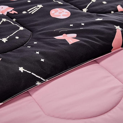 SLEEP ZONE Kids Bedding Comforter Set Full/Queen Size - Super Soft & Cute Printed 3-Piece Comforter Set All Seasons for Boys, Girls, Fade Resistant, Machine Washable, Pink Galaxy