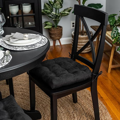 Barnett Home Decor Microsuede Dining Chair Cushions, 16.5 x 18, Pack of 2 – Black – Reversible, Machine Washable