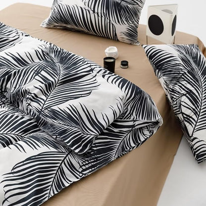 Black Leaves Comforter Twin Black and White Palm Leaf Printed Comforter Sets Modern Boho Black Tropical Botanical Leaves Bed Quilts for Boys Girls Soft Floral Palm Black Twin Comforters