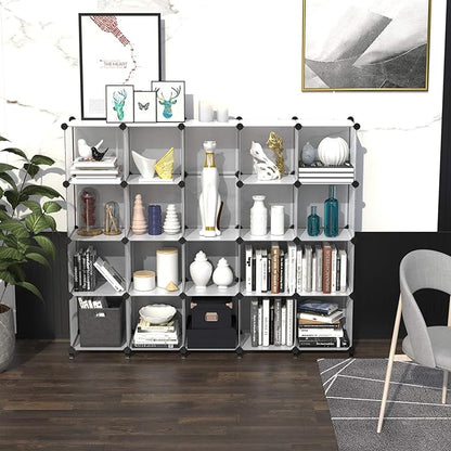 HOMIDEC 20-Cube Transparent Cube Storage Organizer, Modular Storage Shelf with Hammer, Cube Storage Bin Cabinet Closet Bookshelf for Living Room, Bedroom, Office, Each Cube Size 11.8 x 11.8 inch