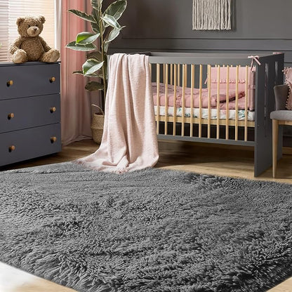 YOBATH Fluffy 8x10 Feet Large Area Rugs for Living Room Bedroom, Big Modern Soft Fuzzy Shaggy Carpet Shag Rugs Girls Boys Kids Nursery Dorm Room, Grey