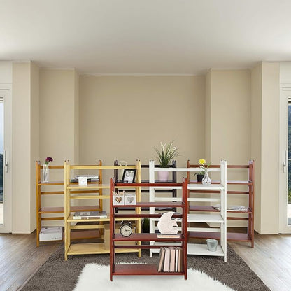 Casual Home 3-Shelf 27.5" Wide Folding Stackable Bookcase, Mahogany (New)