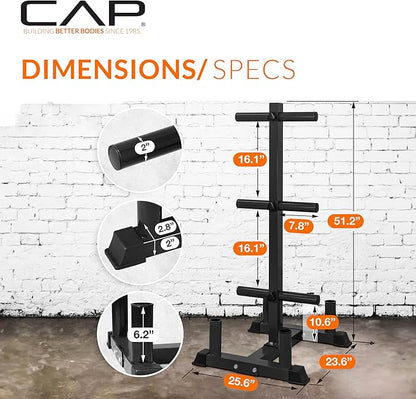 CAP Barbell 2-Inch Olympic Bumper Plate Weight Set with 6 Post Rack | 100-370 lbs | Multiple Options