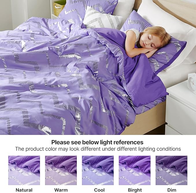 Codi Purple Comforter Set Full - Metallic Silver and Lavender Bedding Sets Queen Size - 4 Piece Set for Girls, includes 1 Comforter, 1 Decorative Pillow, 2 Pillow Cases - All Season Warm