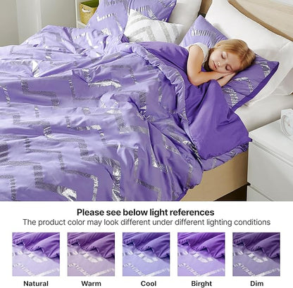 Codi Purple Comforter Set Full - Metallic Silver and Lavender Bedding Sets Queen Size - 4 Piece Set for Girls, includes 1 Comforter, 1 Decorative Pillow, 2 Pillow Cases - All Season Warm