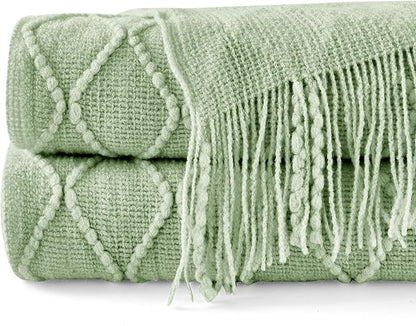 inhand Sage Green Throw Blanket for Couch, Soft Living Room Home Decor Knitted Blanket with Tassel, Outdoor Lightweight Breathable Summer Blanket, Farmhouse Warm Woven Decorative, 50"x60"